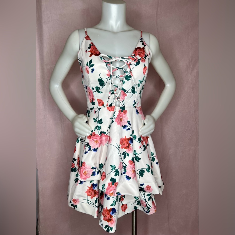 White and pink floral papaya semi formal dress